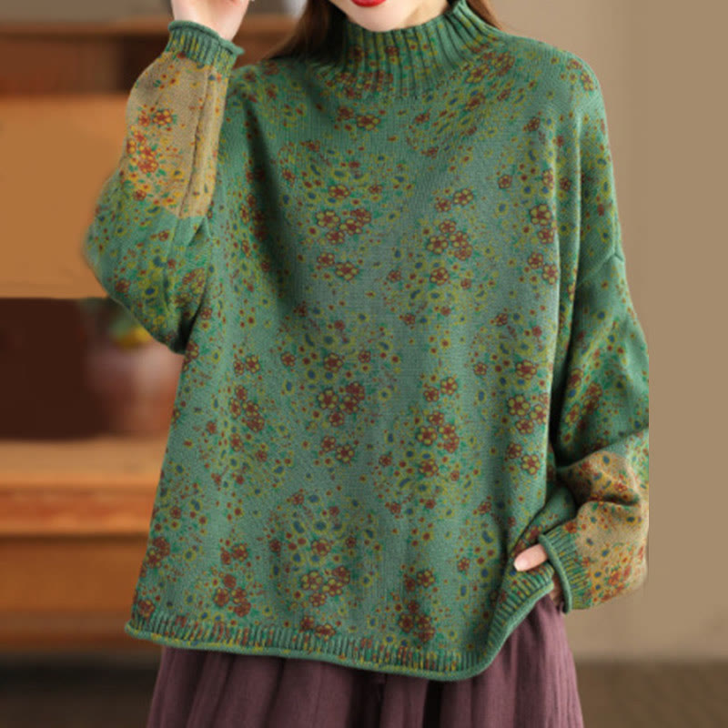 Maglione da donna a maniche lunghe con collo alto e stampa floreale autunnale Buddha Stones. - Verde mare - US4-12, UK/AU8-16, EU36-44 (F) - image 15