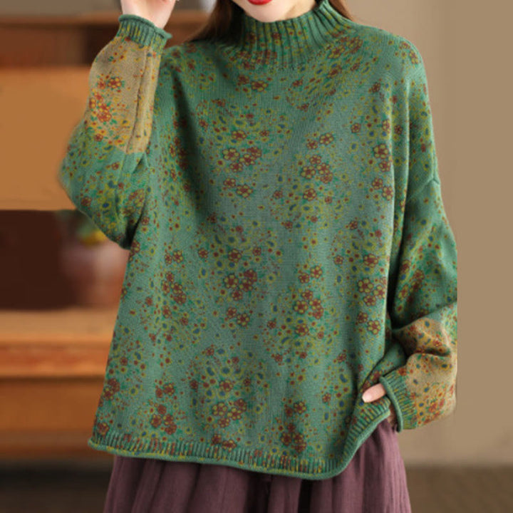 Maglione da donna a maniche lunghe con collo alto e stampa floreale autunnale Buddha Stones. - Verde mare - US4-12, UK/AU8-16, EU36-44 (F) - image 15