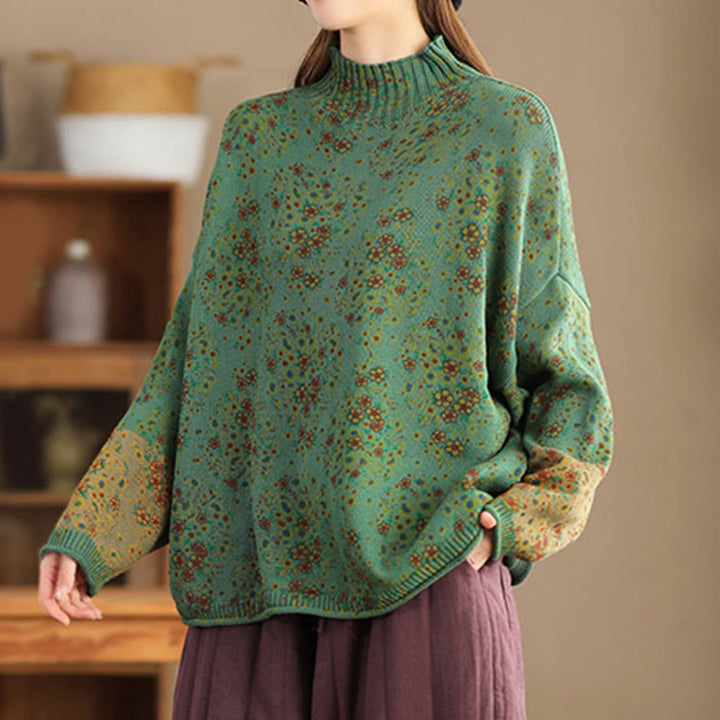 Maglione da donna a maniche lunghe con collo alto e stampa floreale autunnale Buddha Stones. - image 16