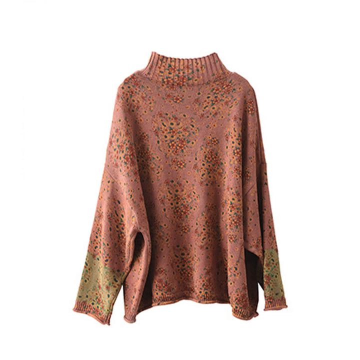 Maglione da donna a maniche lunghe con collo alto e stampa floreale autunnale Buddha Stones. - image 9