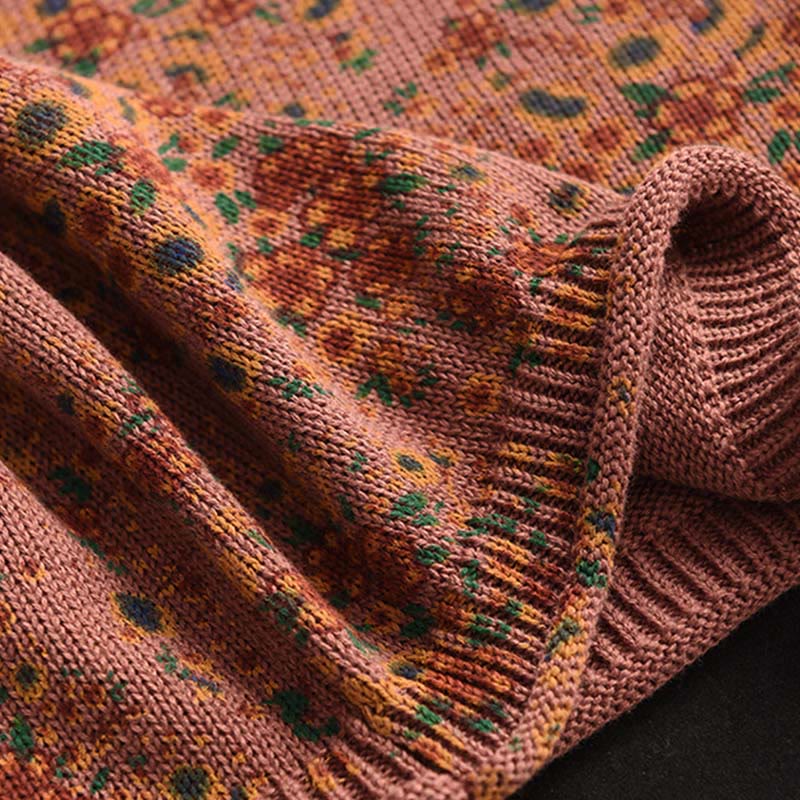 Maglione da donna in cotone lavorato a maglia con collo alto, manica lunga e stampa floreale autunnale Buddha Stones - image 4