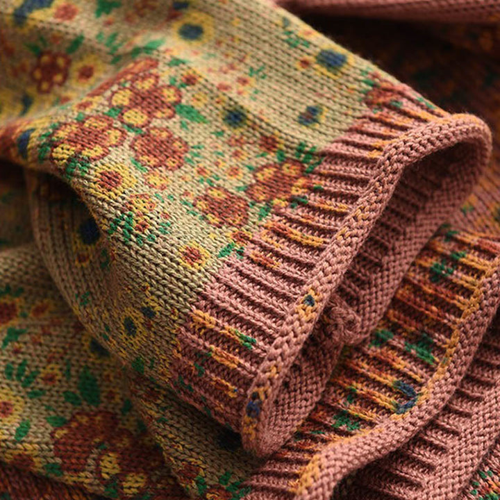 Maglione da donna in cotone lavorato a maglia con collo alto, manica lunga e stampa floreale autunnale Buddha Stones - image 6