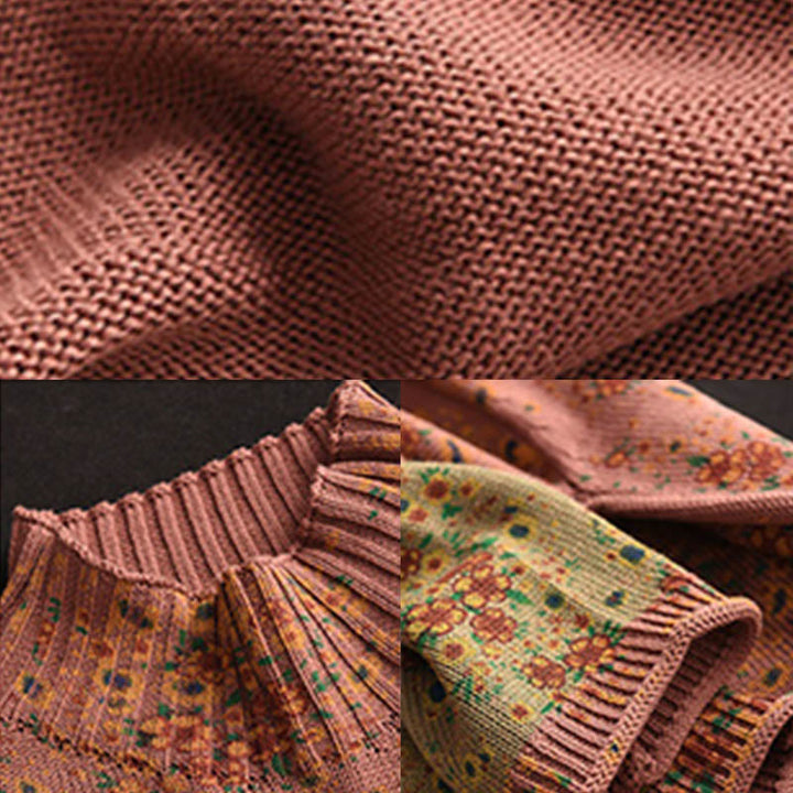 Maglione da donna in cotone lavorato a maglia con collo alto, manica lunga e stampa floreale autunnale Buddha Stones - image 7