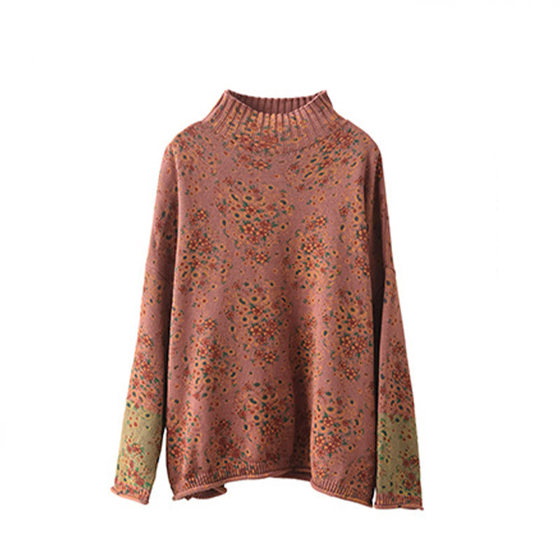 Maglione da donna a maniche lunghe con collo alto e stampa floreale autunnale Buddha Stones. - image 8