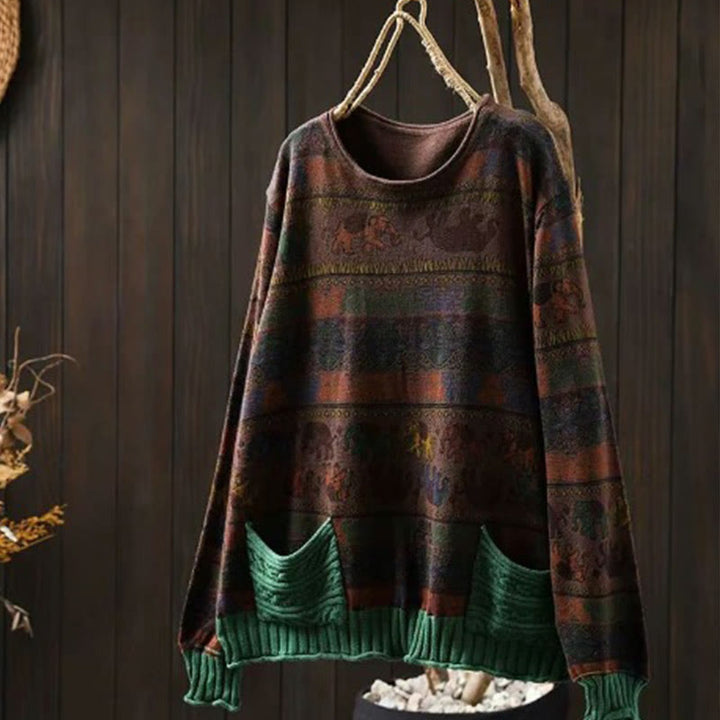 Maglione da donna in cotone lavorato a maglia con maniche lunghe e tasche, motivo elefante autunnale Buddha Stones - image 18