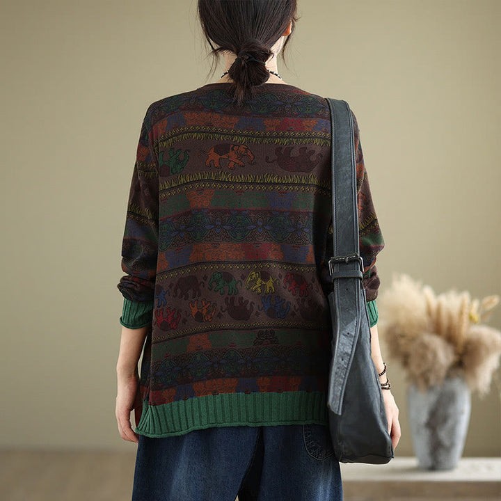 Maglione da donna in cotone lavorato a maglia con maniche lunghe e tasche, motivo elefante autunnale Buddha Stones - image 15