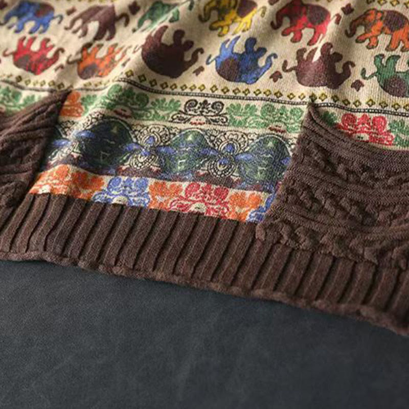 Maglione da donna in cotone lavorato a maglia con maniche lunghe e tasche, motivo elefante autunnale Buddha Stones - image 12