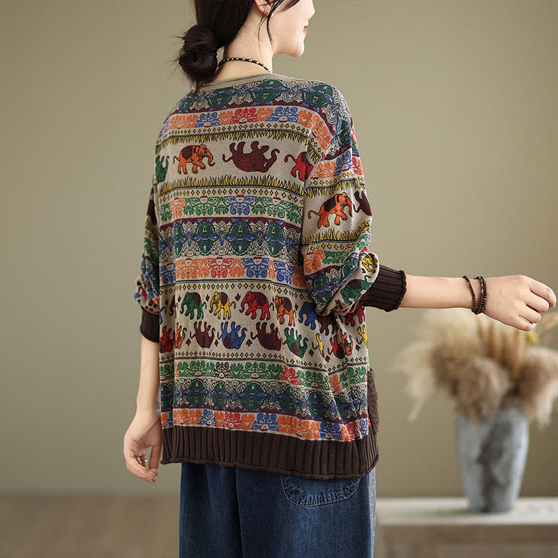 Maglione da donna in cotone lavorato a maglia con maniche lunghe e tasche, motivo elefante autunnale Buddha Stones - image 4