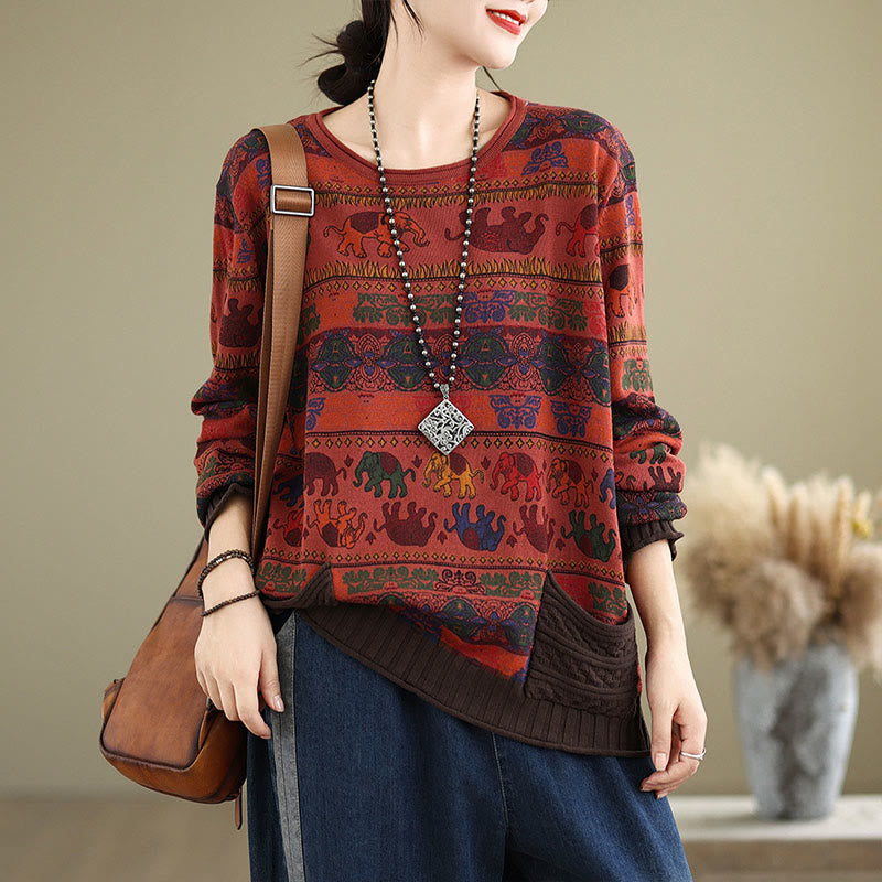 Maglione da donna in cotone lavorato a maglia con maniche lunghe e tasche, motivo elefante autunnale Buddha Stones - image 23