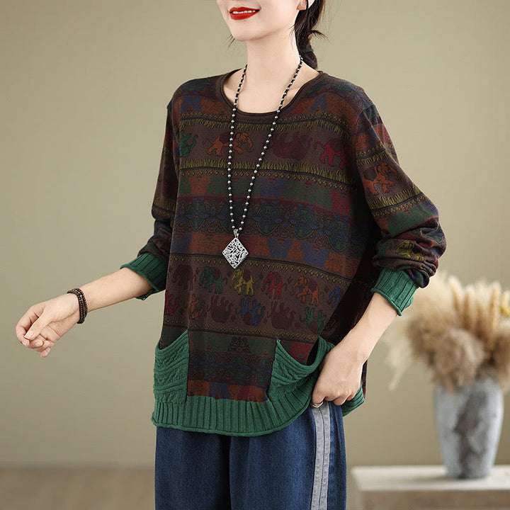 Maglione da donna in cotone lavorato a maglia con maniche lunghe e tasche, motivo elefante autunnale Buddha Stones - image 16