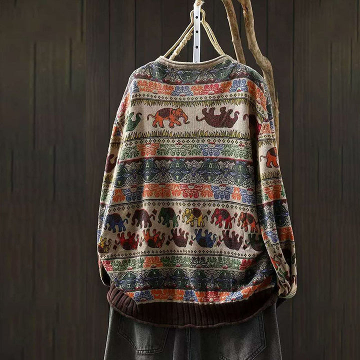 Maglione da donna in cotone lavorato a maglia con maniche lunghe e tasche, motivo elefante autunnale Buddha Stones - image 6