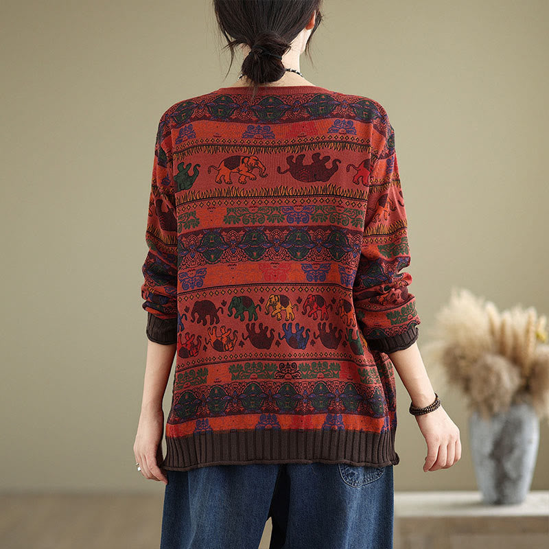 Maglione da donna in cotone lavorato a maglia con maniche lunghe e tasche, motivo elefante autunnale Buddha Stones - image 20