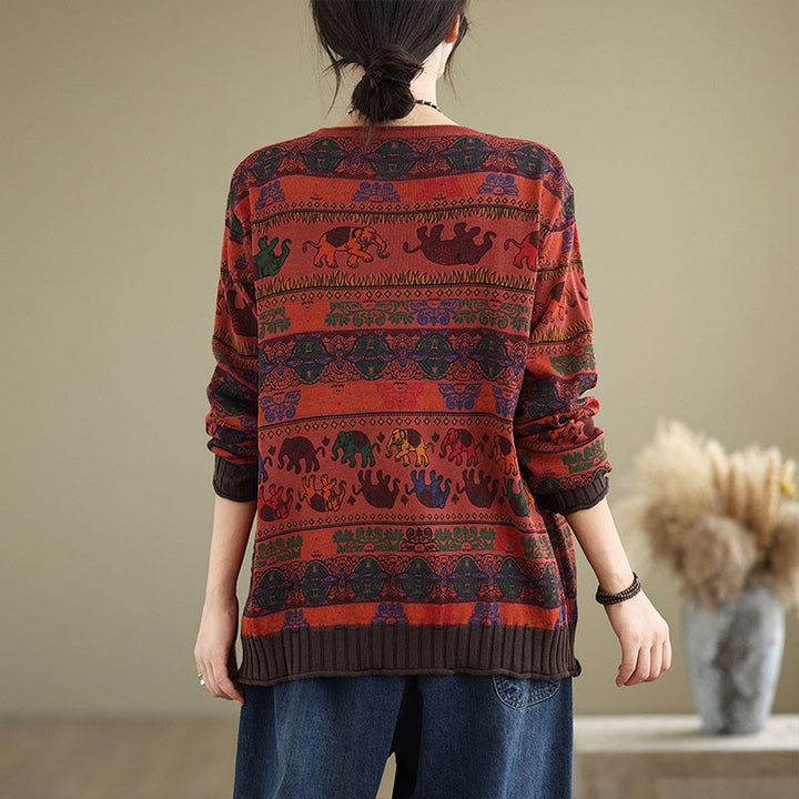 Maglione da donna in cotone lavorato a maglia con maniche lunghe e tasche, motivo elefante autunnale Buddha Stones - image 20