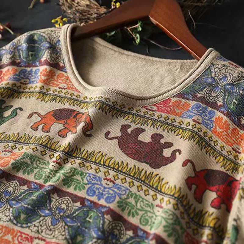 Maglione da donna in cotone lavorato a maglia con maniche lunghe e tasche, motivo elefante autunnale Buddha Stones - image 7