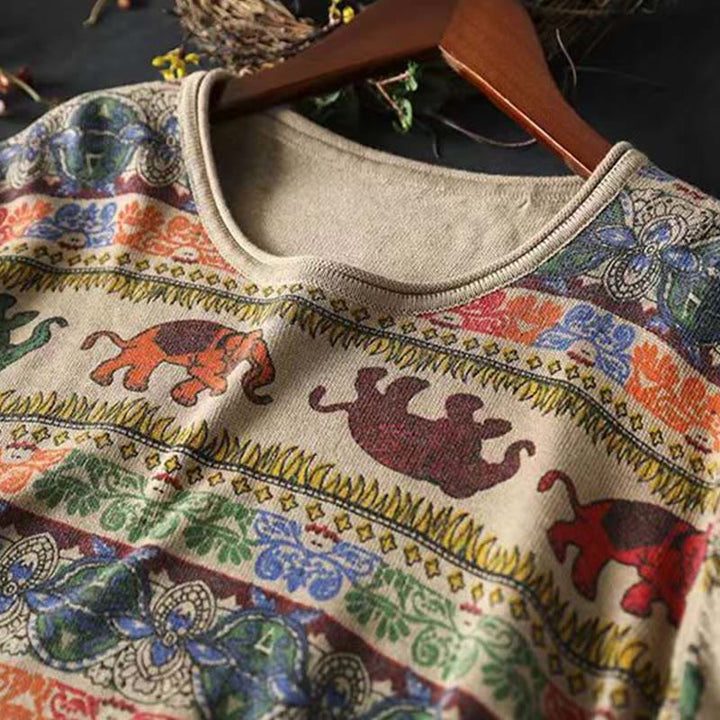 Maglione da donna in cotone lavorato a maglia con maniche lunghe e tasche, motivo elefante autunnale Buddha Stones - image 7