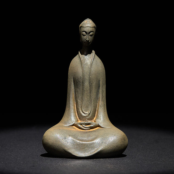 Buddha Stones Fatto a Mano Buddha Sakyamuni Polvere di Ferro Ruggine Statua in Resina Decorazione per la Casa - Buddha Sakyamuni ruggine 9,5*5,8*3,6 cm - image 0