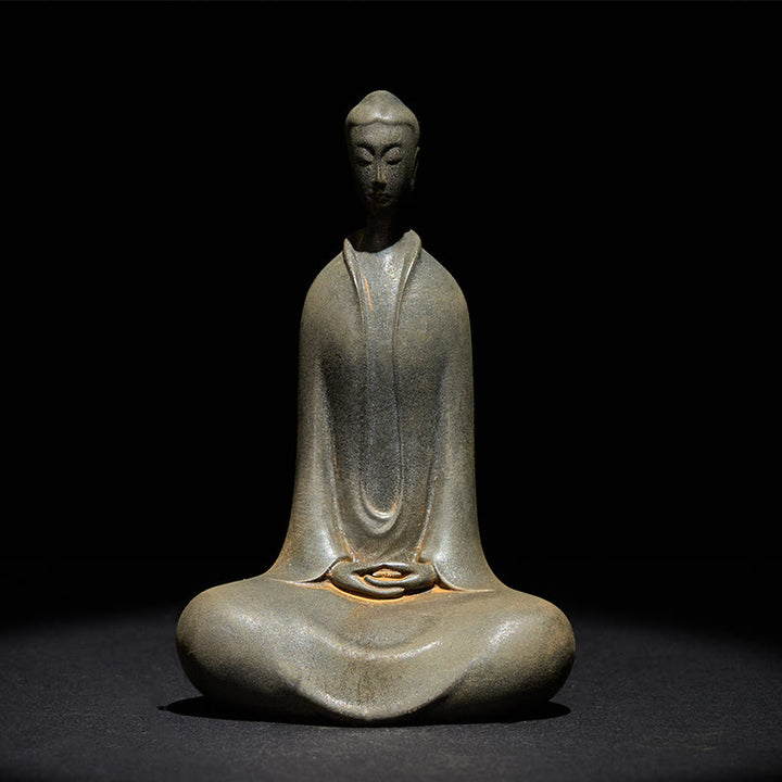 Buddha Stones Fatto a Mano Buddha Sakyamuni Polvere di Ferro Ruggine Statua in Resina Decorazione per la Casa - Buddha Sakyamuni ruggine 11,5*7,4*4,5 cm - image 8