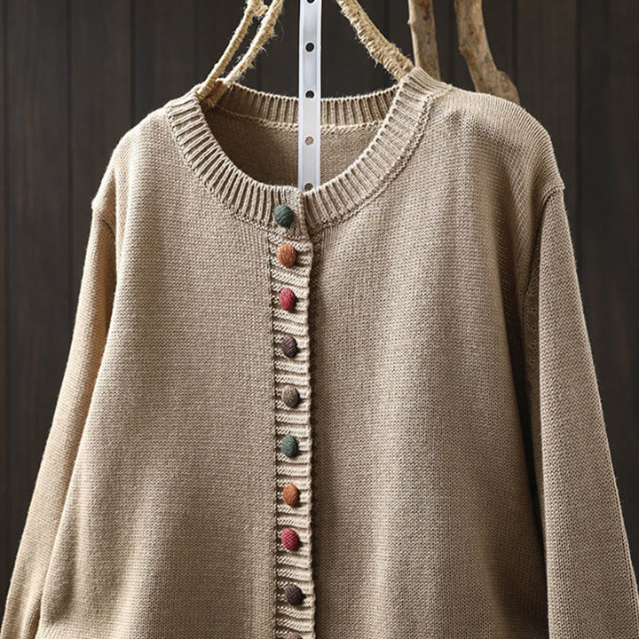 Cardigan da donna in cotone a maniche lunghe con bottoni colorati, lavorato a maglia semplice, motivo Buddha Stones - image 10