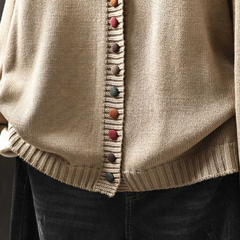Cardigan da donna in cotone a maniche lunghe con bottoni colorati, lavorato a maglia semplice, motivo Buddha Stones - image 12