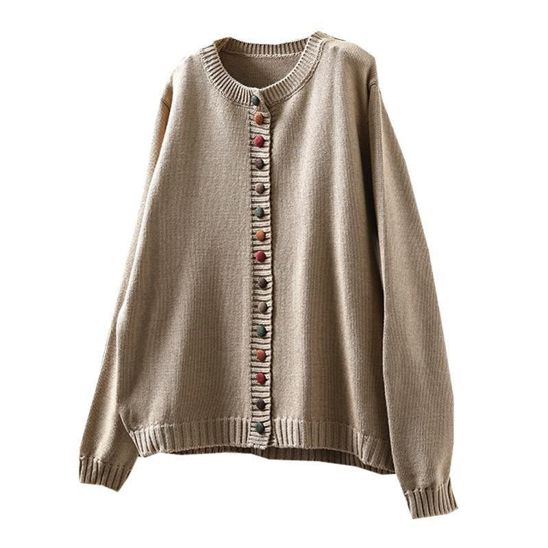 Cardigan da donna in cotone a maniche lunghe con bottoni colorati, lavorato a maglia semplice, motivo Buddha Stones - image 13