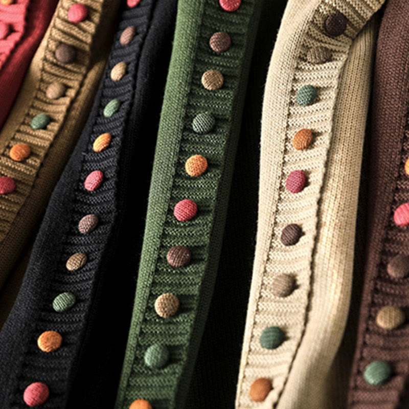 Cardigan da donna in cotone a maniche lunghe con bottoni colorati, lavorato a maglia semplice, motivo Buddha Stones - image 20