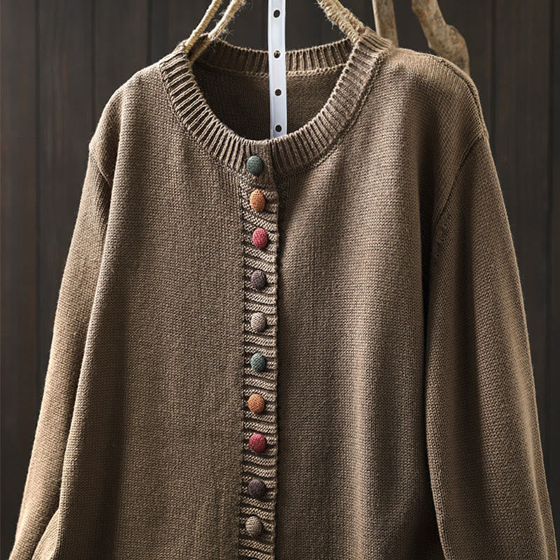 Cardigan da donna in cotone a maniche lunghe con bottoni colorati, lavorato a maglia semplice, motivo Buddha Stones - image 17