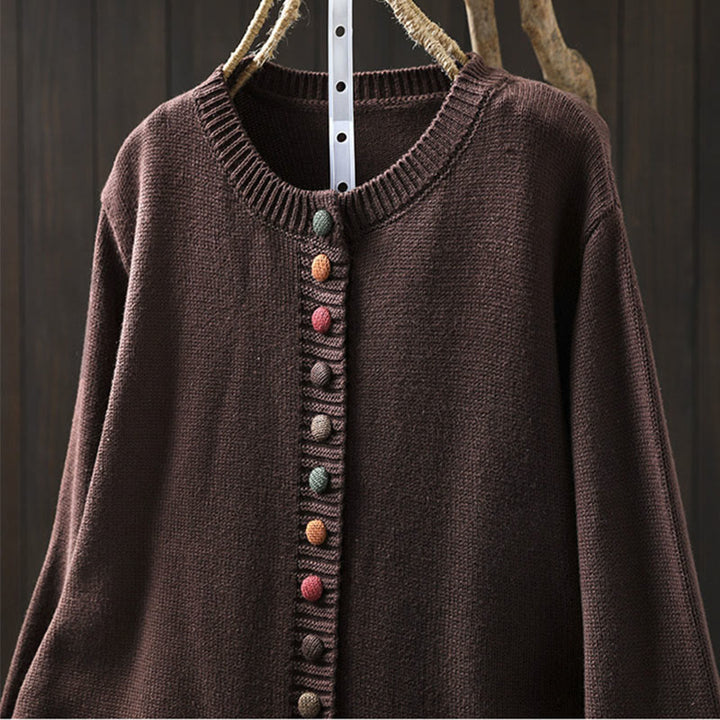 Cardigan da donna in cotone a maniche lunghe con bottoni colorati, lavorato a maglia semplice, motivo Buddha Stones - image 19