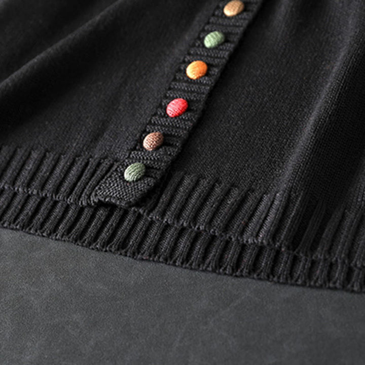 Cardigan da donna in cotone a maniche lunghe con bottoni colorati, lavorato a maglia semplice, motivo Buddha Stones - image 7