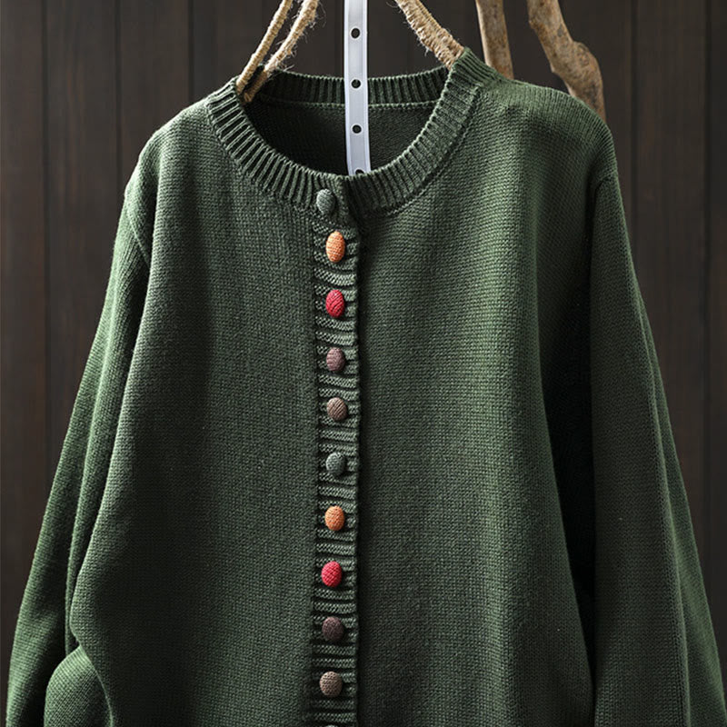 Cardigan da donna in cotone a maniche lunghe con bottoni colorati, lavorato a maglia semplice, motivo Buddha Stones - image 1