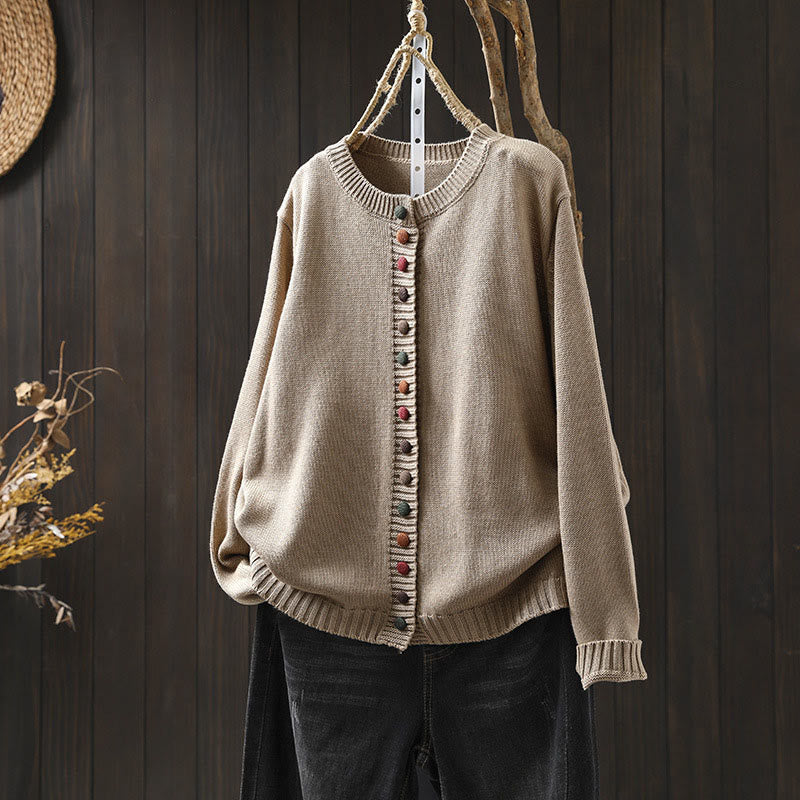 Cardigan da donna in cotone a maniche lunghe con bottoni colorati, lavorato a maglia semplice, motivo Buddha Stones - Biancheria - US4， UK/AU8，EU36-38 (F) - image 8
