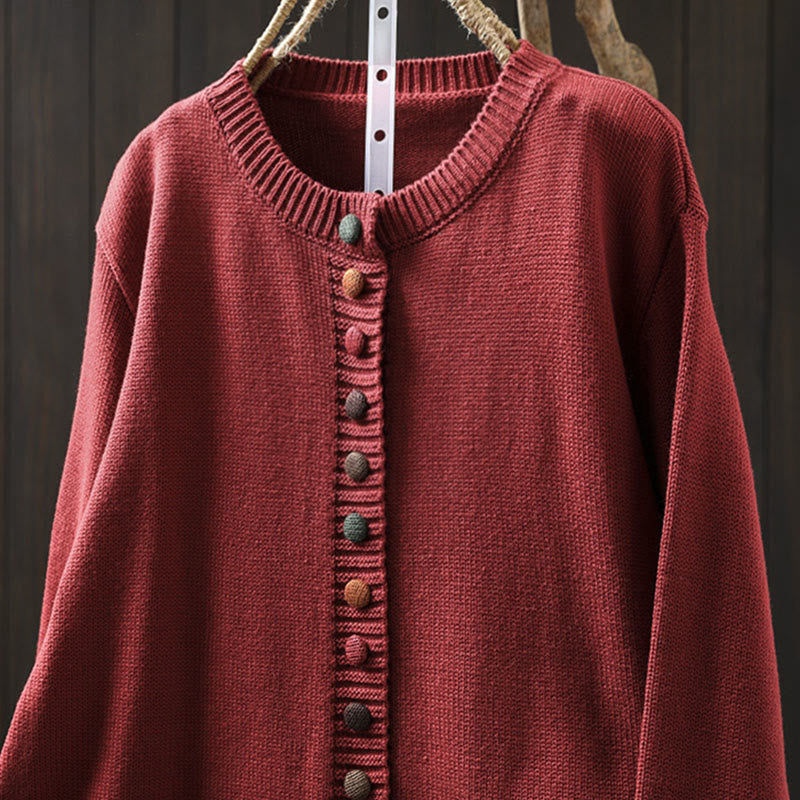 Cardigan da donna in cotone a maniche lunghe con bottoni colorati, lavorato a maglia semplice, motivo Buddha Stones - image 15