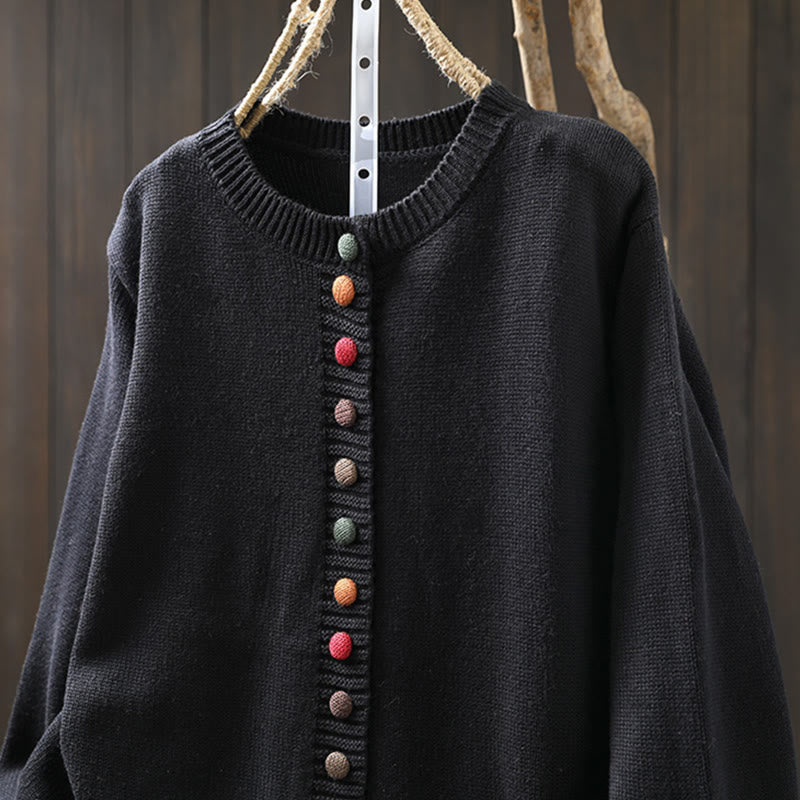 Cardigan da donna in cotone a maniche lunghe con bottoni colorati, lavorato a maglia semplice, motivo Buddha Stones - image 3