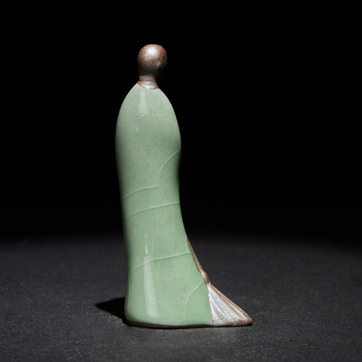 Buddha Stones Piccolo Buddha senza forma Monaco che spazza Statua in ceramica Decorazione per la casa 3,5*1,5*7 cm - image 4