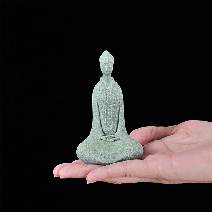 Buddha Stones Statua di Buddha da meditazione in arenaria Figura per la casa Decorazione per scrivania 6*4,5*9,5 cm - image 5