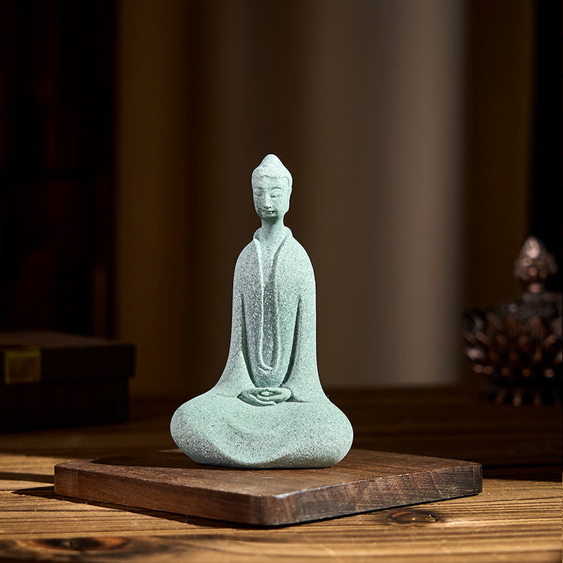 Buddha Stones Statua di Buddha da meditazione in arenaria Figura per la casa Decorazione per scrivania 6*4,5*9,5 cm - image 2