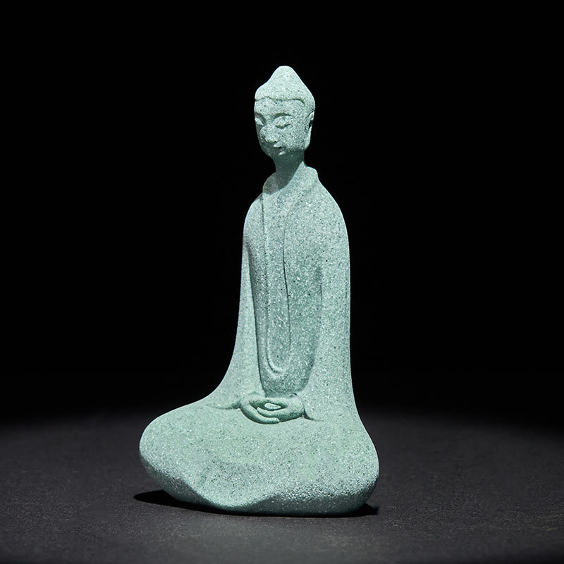 Buddha Stones Statua di Buddha da meditazione in arenaria Figura per la casa Decorazione per scrivania 6*4,5*9,5 cm - image 3