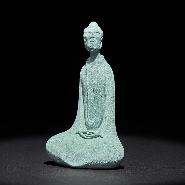 Buddha Stones Statua di Buddha da meditazione in arenaria Figura per la casa Decorazione per scrivania 6*4,5*9,5 cm - image 3