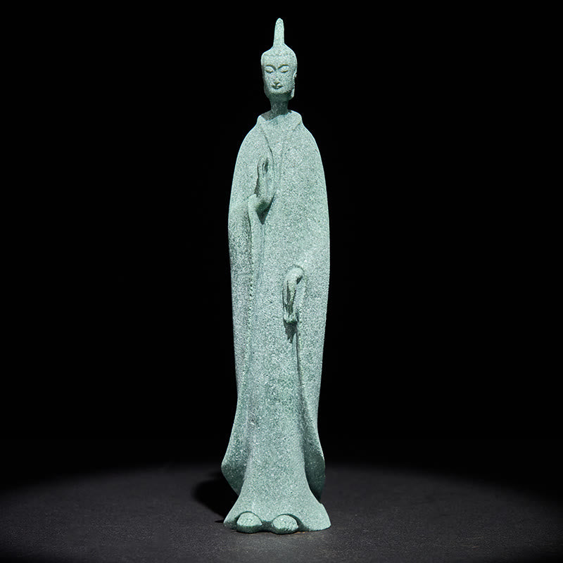 Statua di Buddha Stones in piedi, pietra arenaria, decorazione per la casa, 3,8*6,5*17 cm - image 3