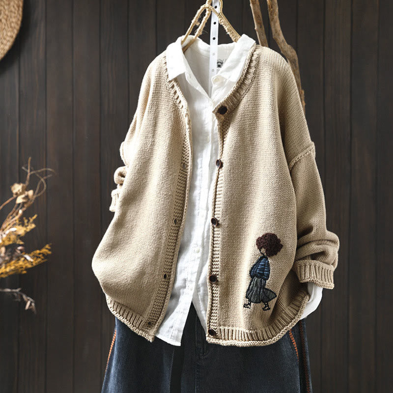 Cardigan da donna in cotone con maniche lunghe e bottoni, motivo patchwork Buddha Stones - Abbronzatura - US4， UK/AU8，EU36-38 (F) - image 0