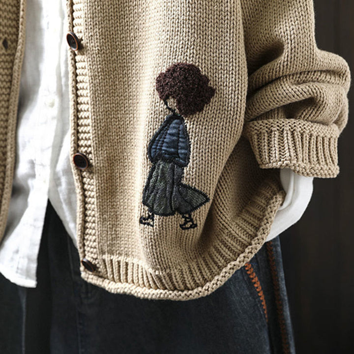 Cardigan da donna in cotone con maniche lunghe e bottoni, motivo patchwork Buddha Stones - image 4