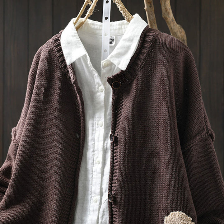 Cardigan da donna in cotone con maniche lunghe e bottoni, motivo patchwork Buddha Stones - image 15