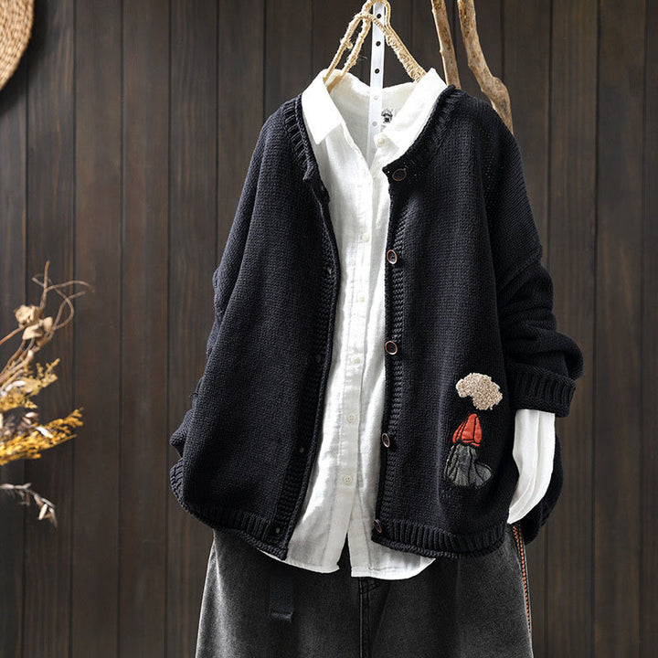 Cardigan da donna in cotone con maniche lunghe e bottoni, motivo patchwork Buddha Stones - Blu notte - US4， UK/AU8，EU36-38 (F) - image 17