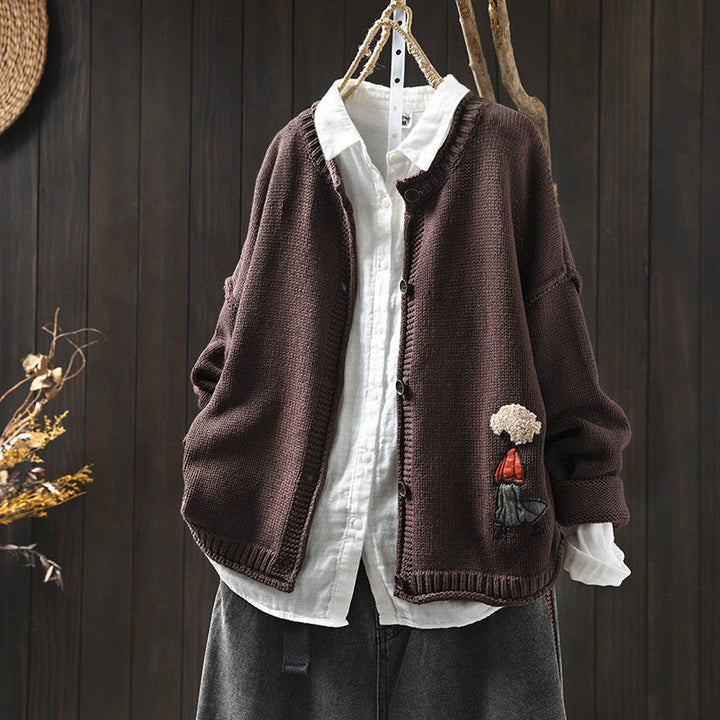 Cardigan da donna in cotone con maniche lunghe e bottoni, motivo patchwork Buddha Stones - Marrone sella - US4， UK/AU8，EU36-38 (F) - image 14