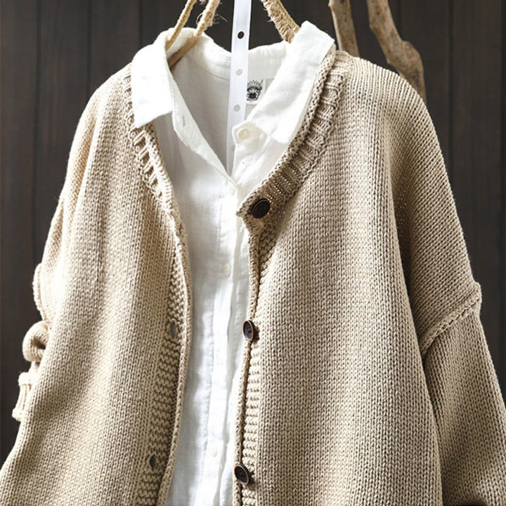 Cardigan da donna in cotone con maniche lunghe e bottoni, motivo patchwork Buddha Stones - image 2