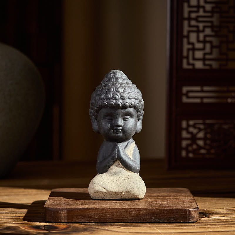 Buddha Stones Tathagata Buddha Simbolo Design Argilla Viola Serenità Decorazione da Scrivania - Buddha beige 4*4*8,5 cm - image 2