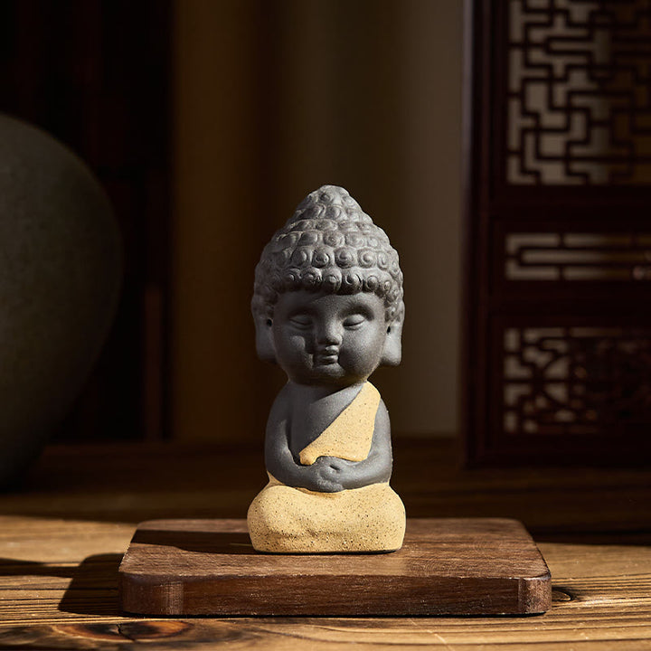 Buddha Stones Tathagata Buddha Simbolo Design Argilla Viola Serenità Decorazione da Scrivania - Buddha giallo 4*4*8,5 cm - image 3