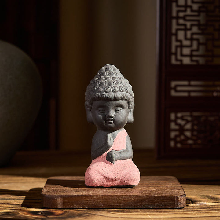 Buddha Stones Tathagata Buddha Simbolo Design Argilla Viola Serenità Decorazione da Scrivania - Buddha rosa 4*4*8,5 cm - image 1