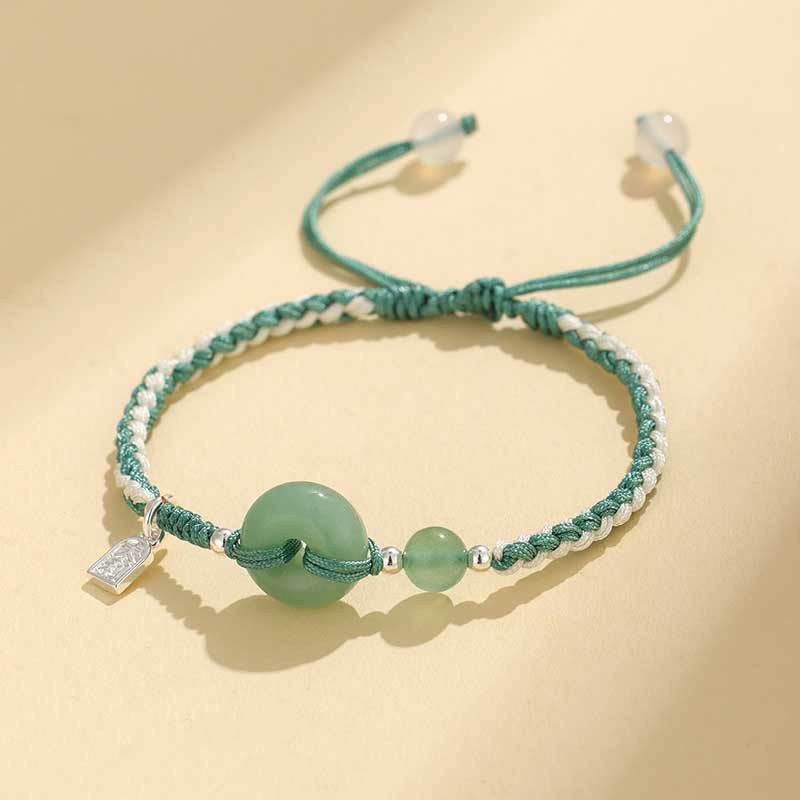 Braccialetto della fortuna con fibbia della pace in agata verde e avventurina Buddha Stones - Avventurina verde (circonferenza del polso: 14-18 cm) - image 0