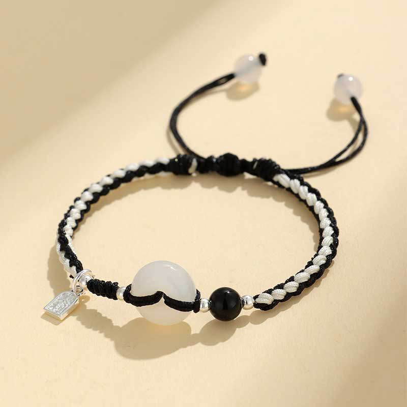 Braccialetto della fortuna con fibbia della pace in agata verde e avventurina Buddha Stones - Agata bianca con filo nero (circonferenza polso: 14-18 cm) - image 13