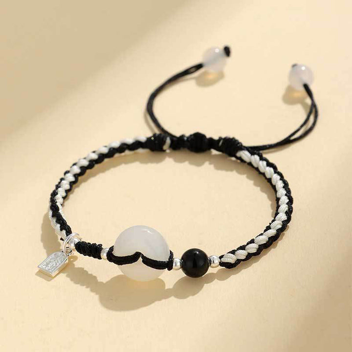 Braccialetto della fortuna con fibbia della pace in agata verde e avventurina Buddha Stones - Agata bianca con filo nero (circonferenza polso: 14-18 cm) - image 13